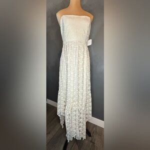Altar'd State Cream Strapless Lace Dress